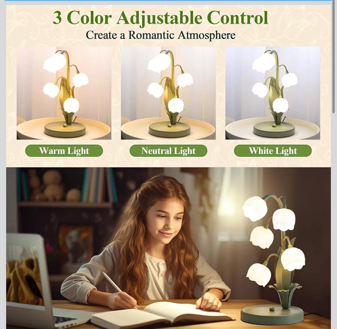 Green Lily of the Valley Flower Table Lamp - 3 Color Modes GN1 - photo 2