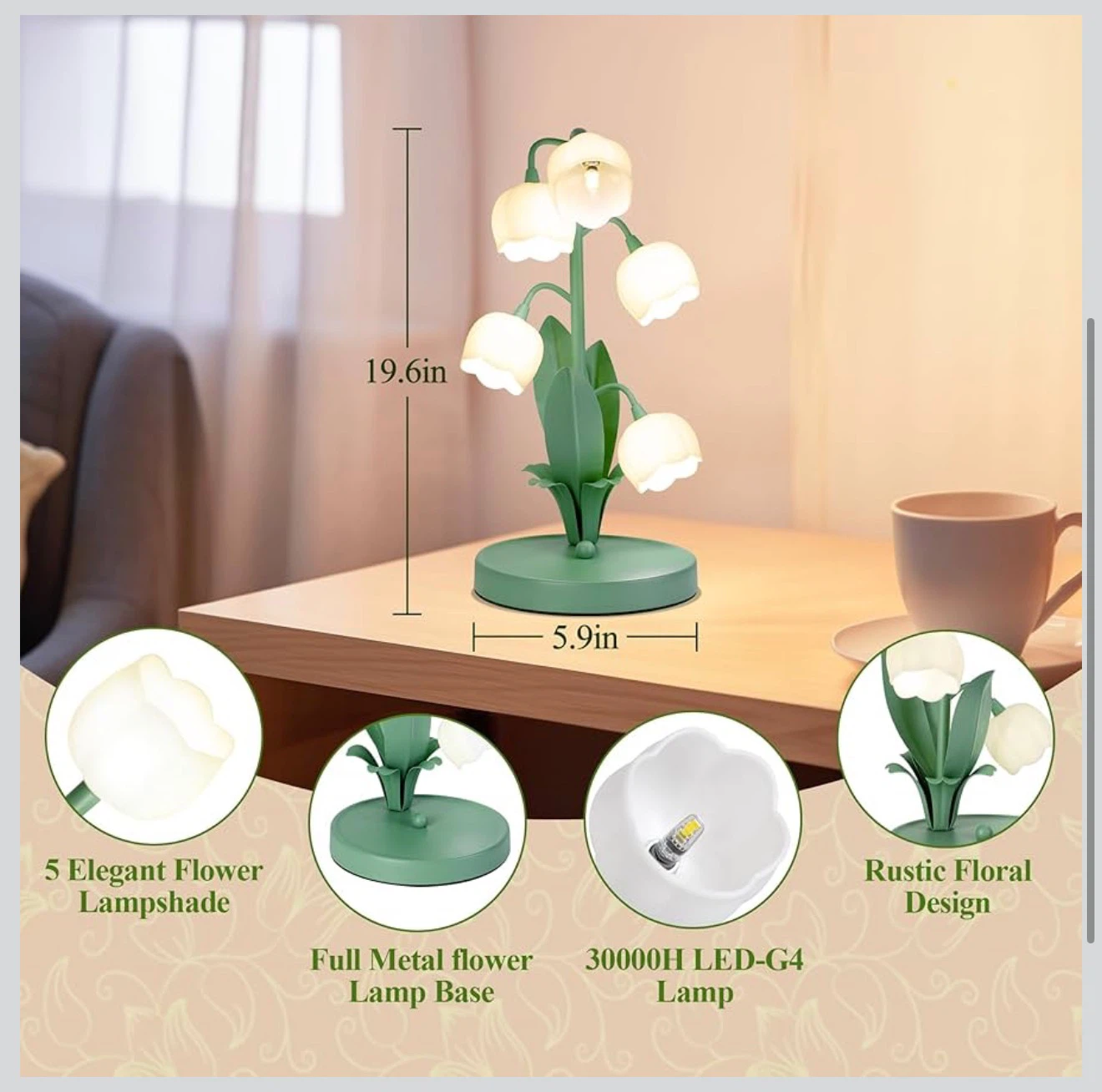 Green Lily of the Valley Flower Table Lamp - 3 Color Modes GN1 - photo 3
