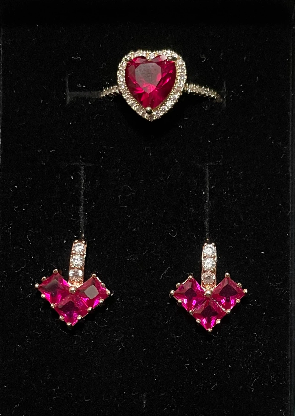 ⚽️Heart Cut Ruby Ring and Square Cut Ruby Earrings Set
