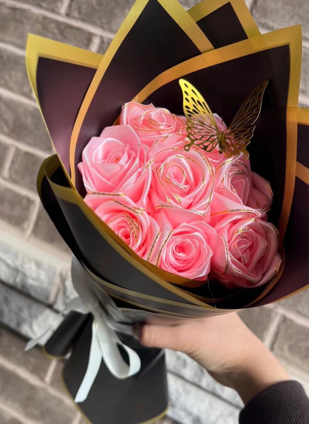 Pink Rose Bouquet with Gold Butterfly