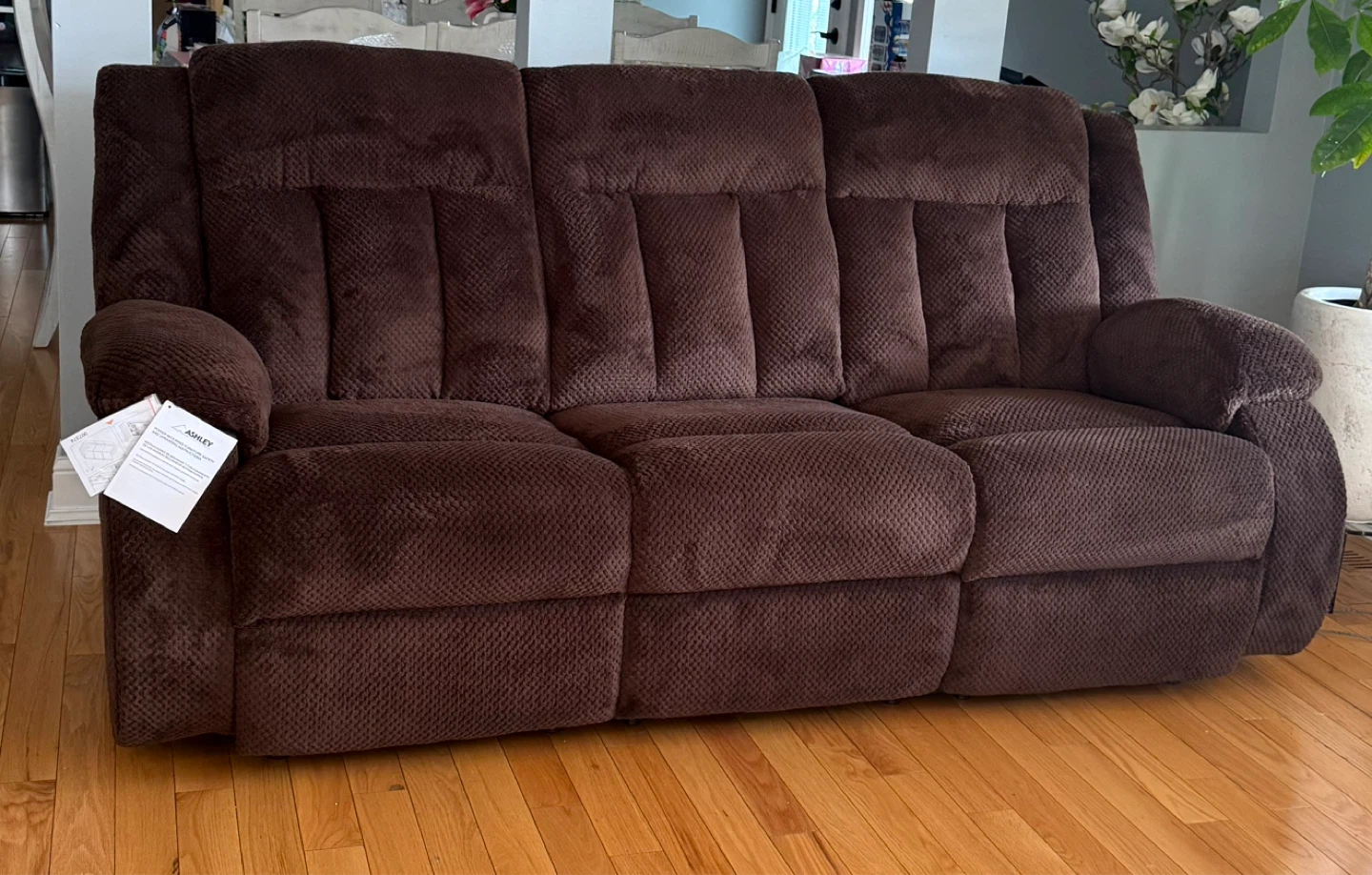 Ashley Reclining Sofa - Brown Fabric