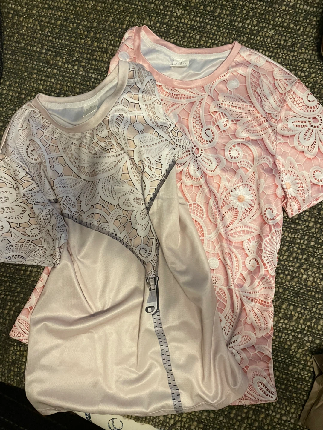 ⚽️Women's Lace Overlay Tops Pink & Beige - photo 3