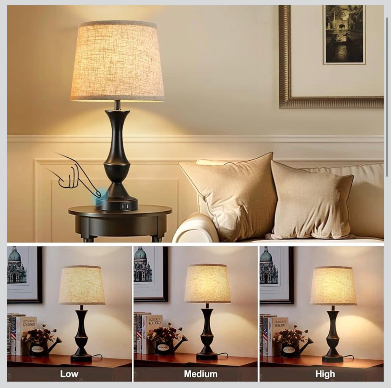 Luvkczc 22" Tall Touch Bedside Lamp with USB Charging Ports 22T - photo 4