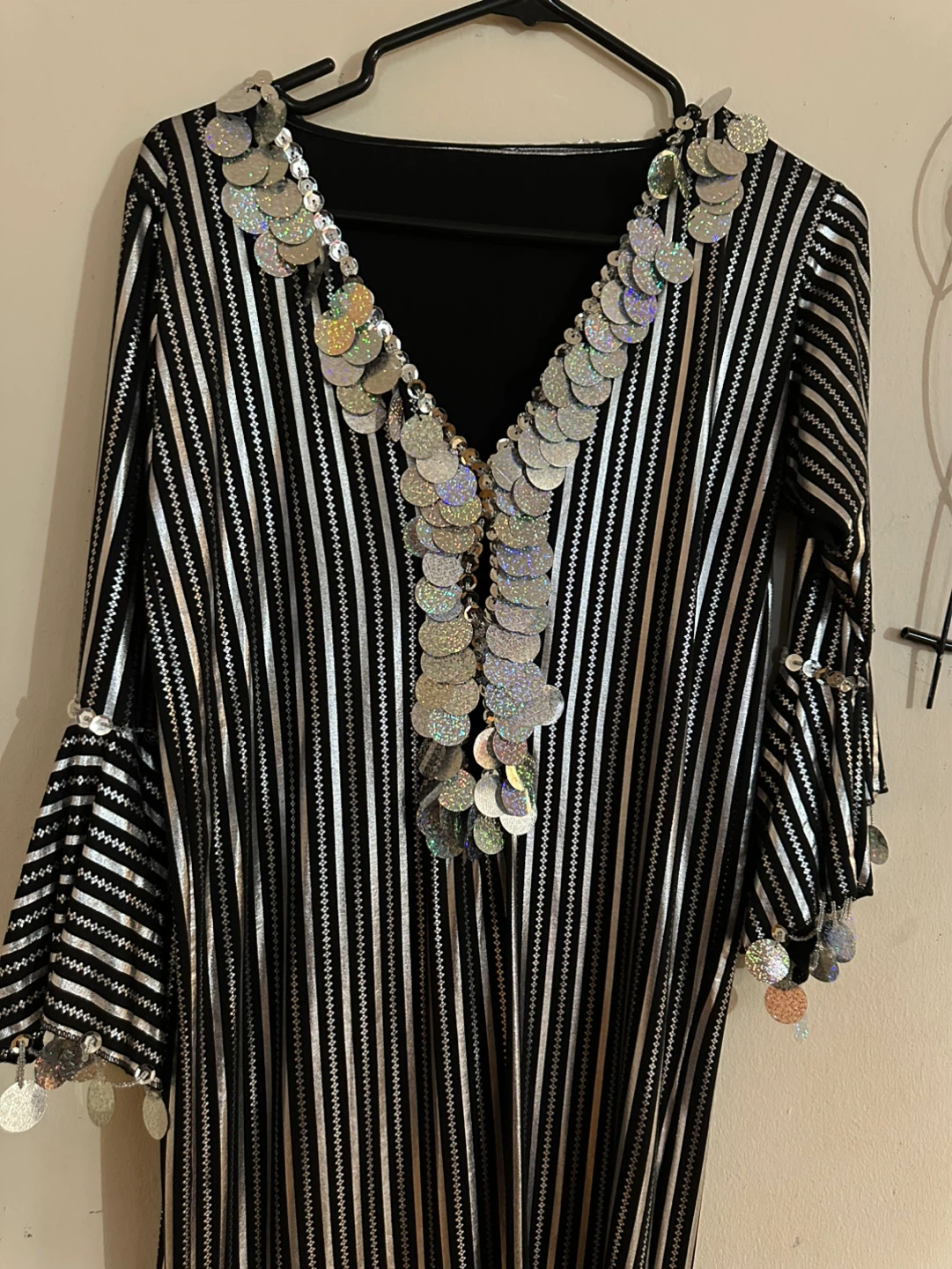 Black and White Striped Kaftan with Sequins - photo 3