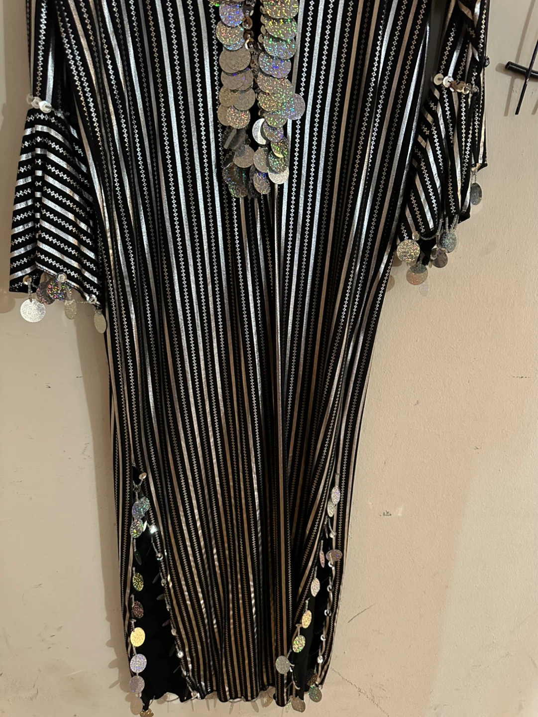 Black and White Striped Kaftan with Sequins - photo 2