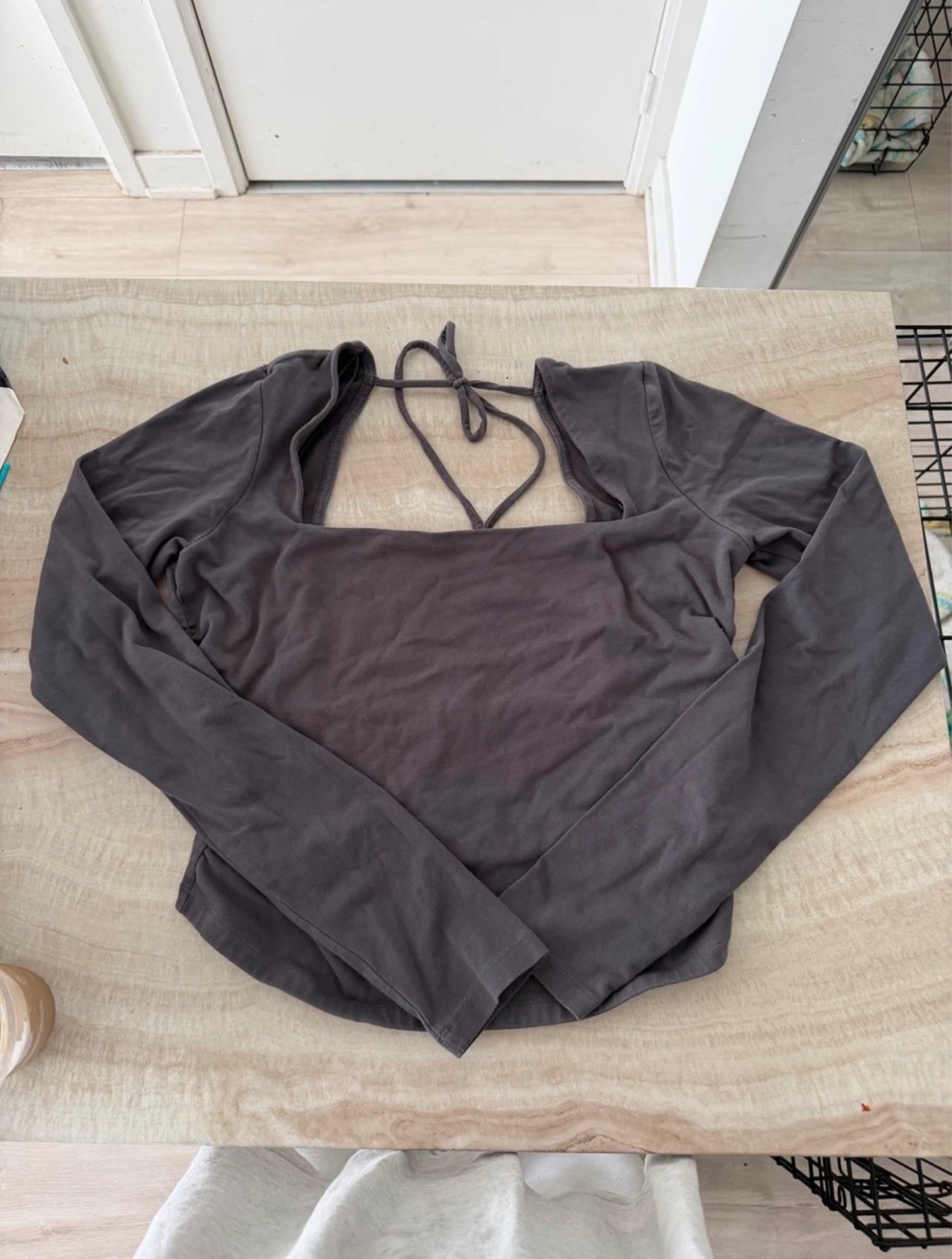 Grey Long Sleeve backless Top