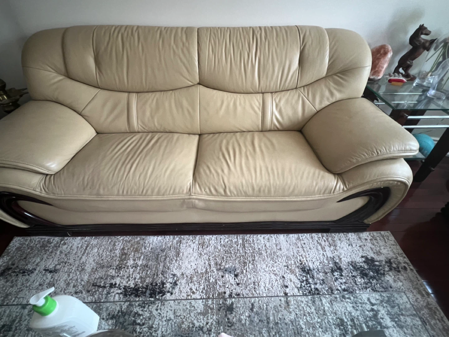 Beige Leather Sofa Set – 3 Seater + Loveseat - photo 3