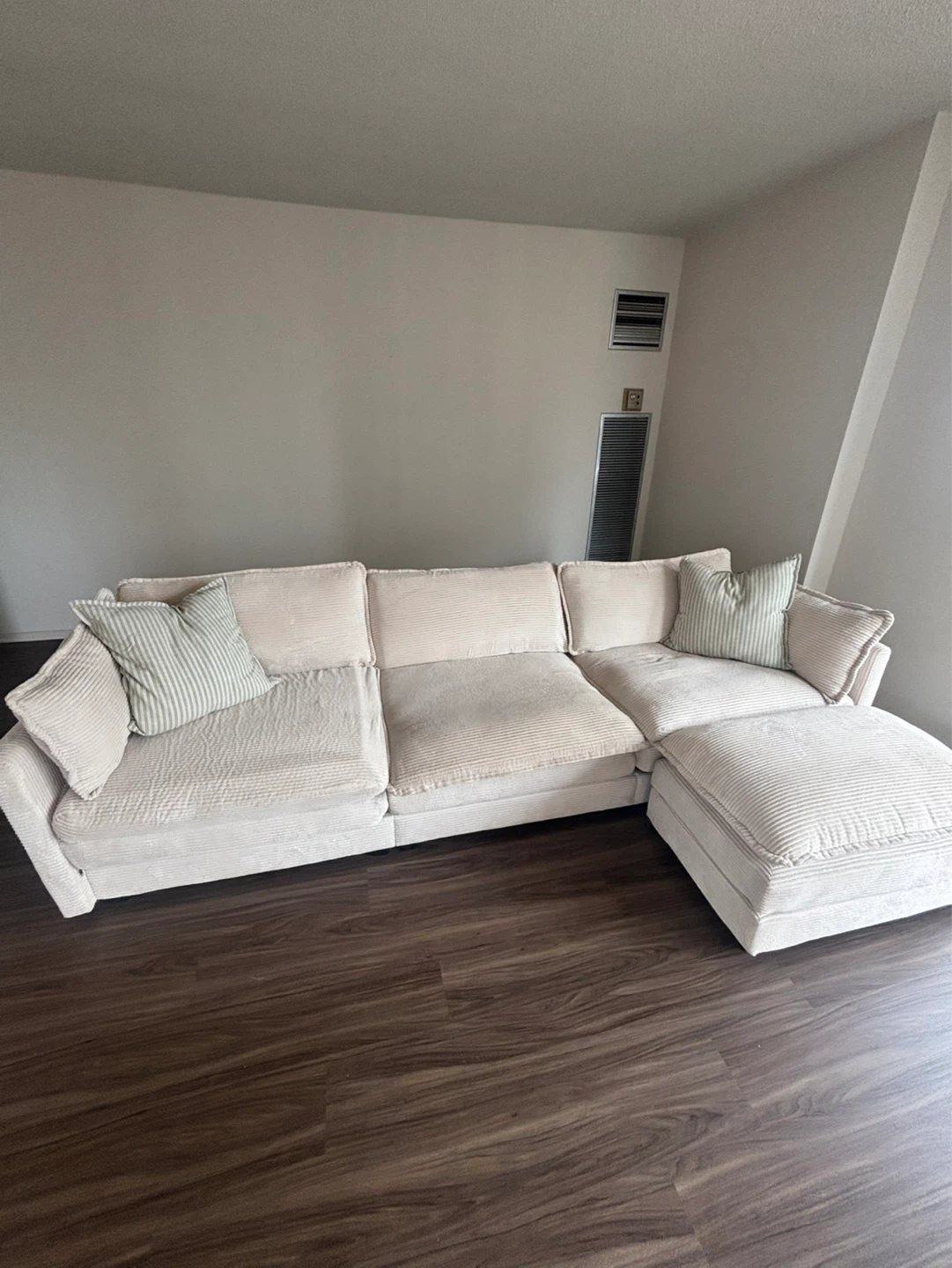 Cream Corduroy Sectional Sofa with Ottoman - photo 2