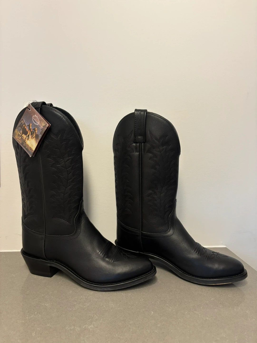 Old West Black Leather Cowboy Boots - photo 2
