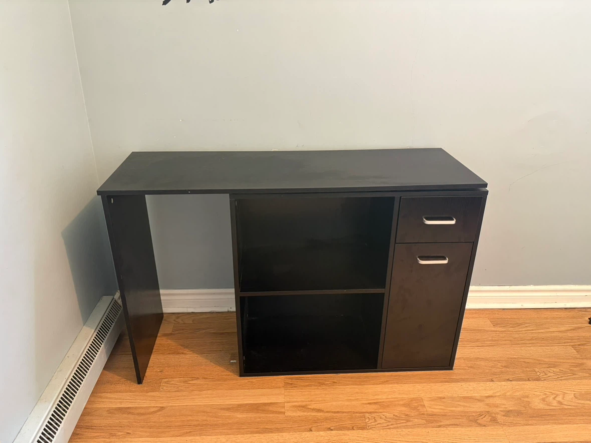 Black Computer Desk with Shelves and Drawer