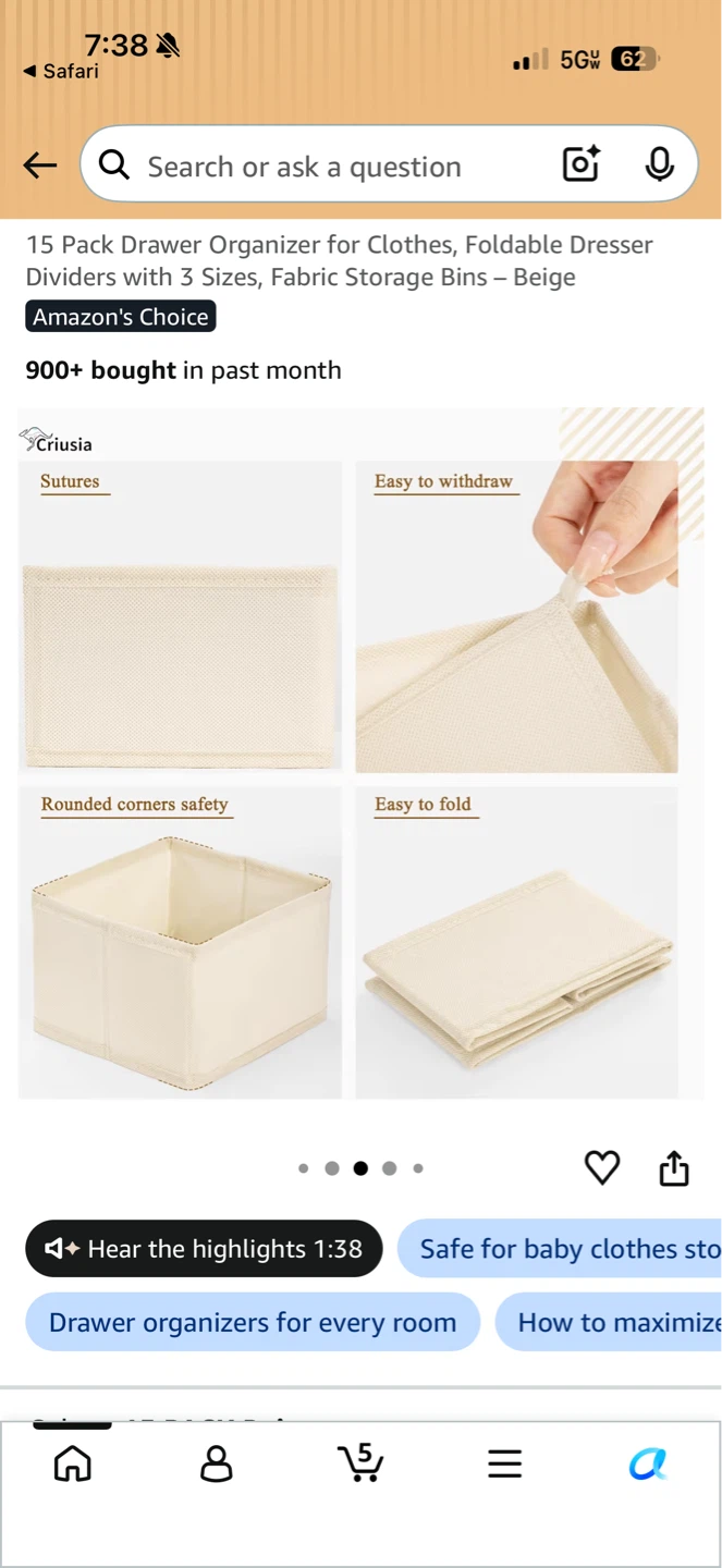 Fabric Storage Bins Organizer with Dividers - photo 5