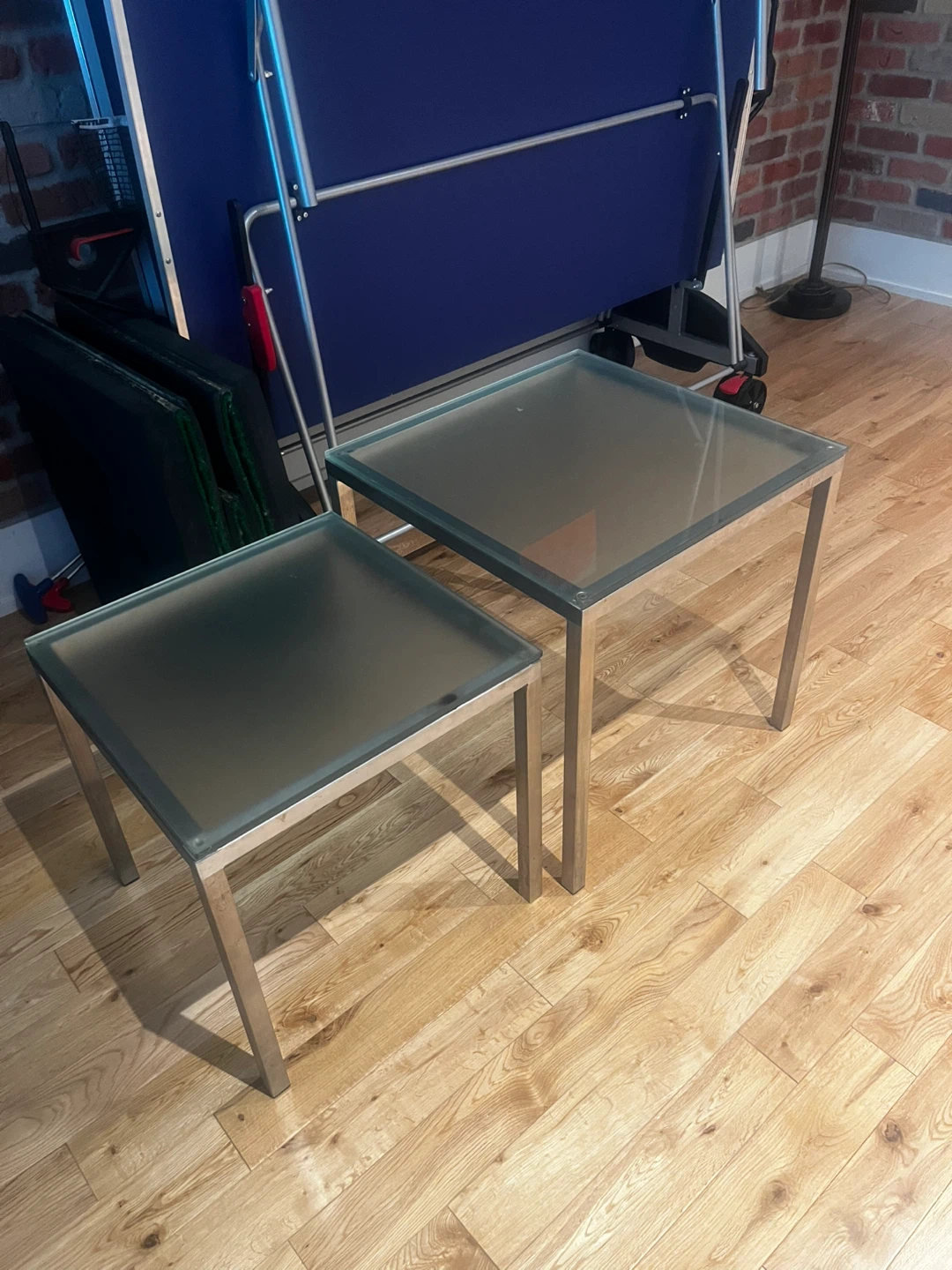 Set of 2 Square End Tables with Frosted Glass Tops