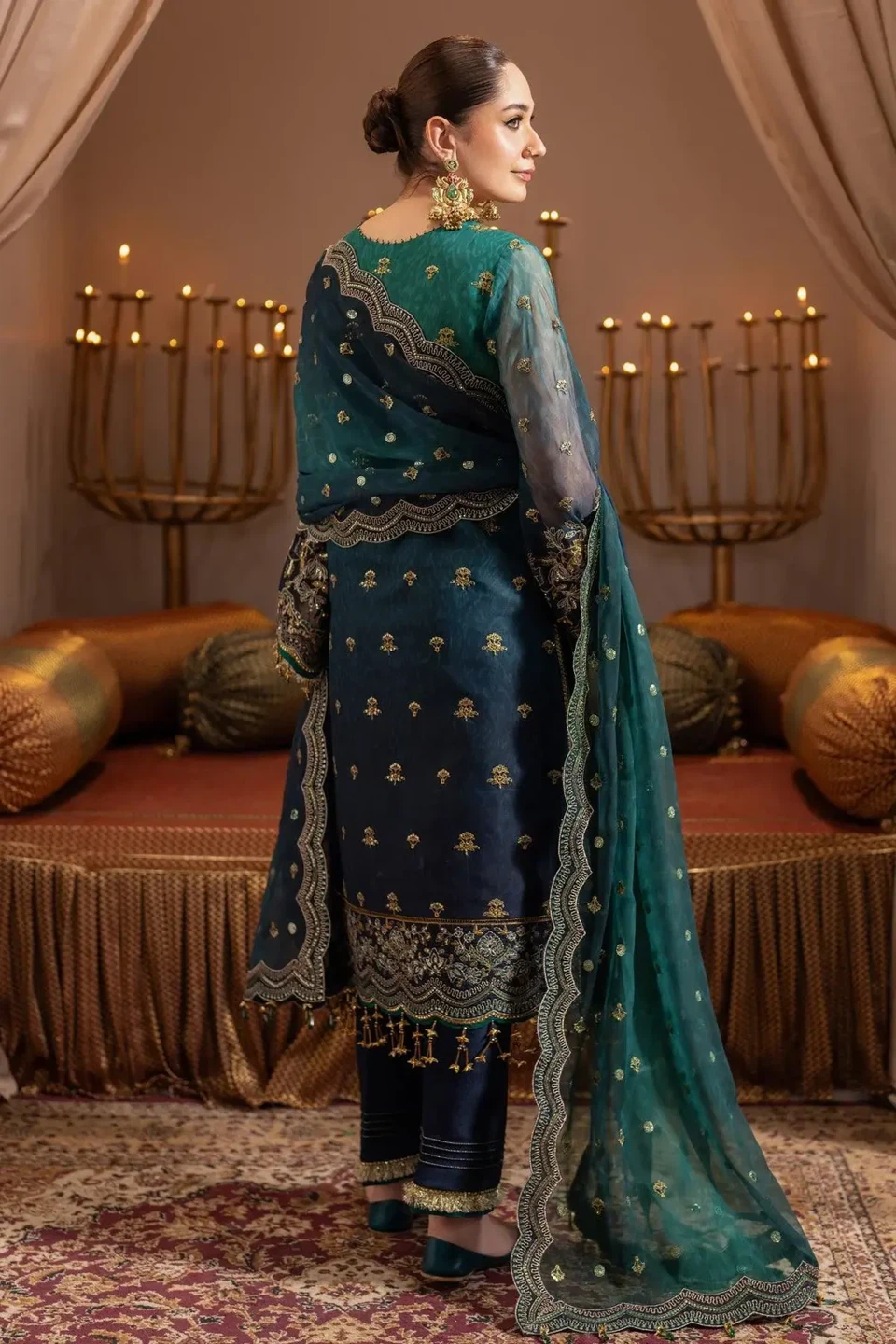 Embroidered Teal and Navy Blue Dress with Dupatta - photo 2