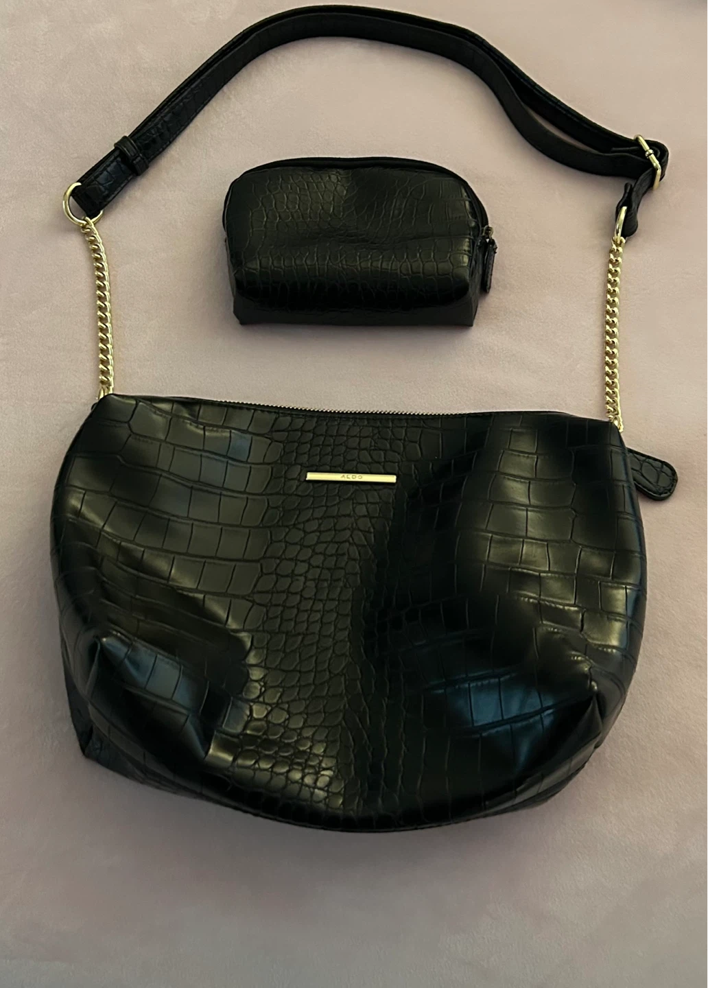 ALDO Black Croc Embossed Shoulder Bag/Makeup Bag