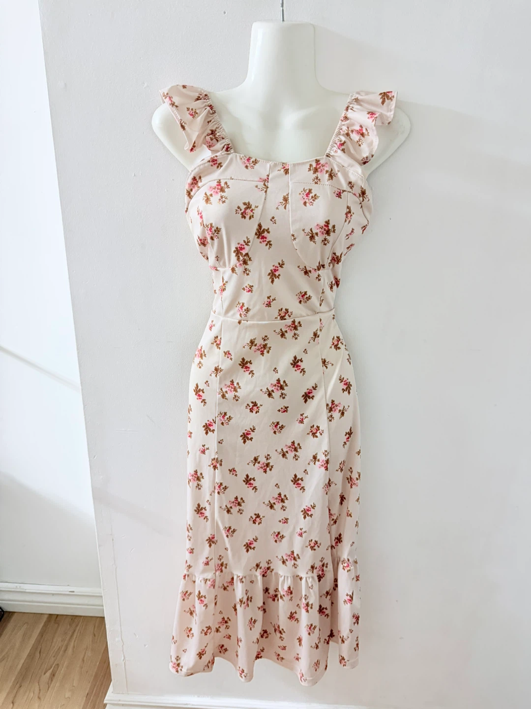 Cream Floral Midi Split Dress - photo 3