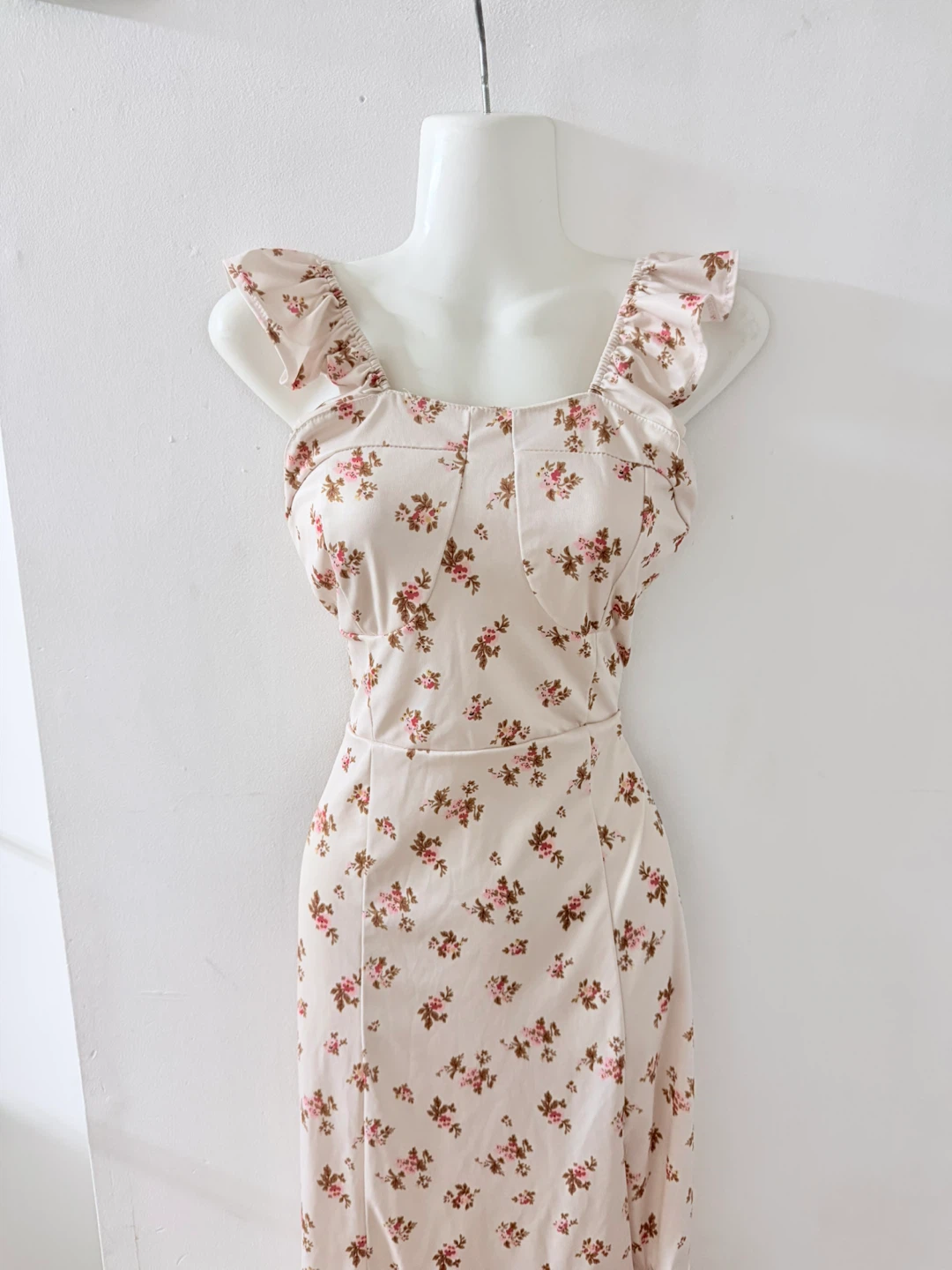Cream Floral Midi Split Dress