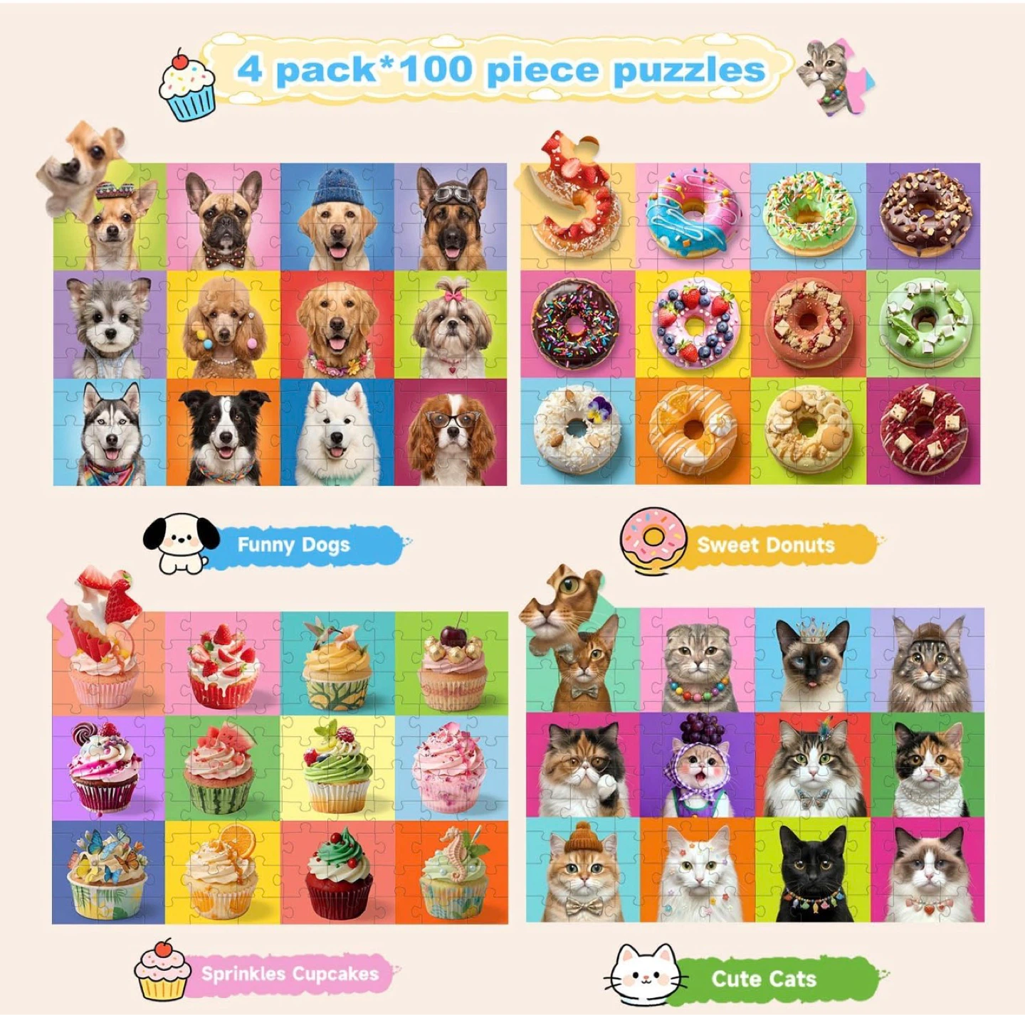 Puzzles for Kids Ages 4-6 6-8 8-10 Year Old, 4 Packs 100 Piece - photo 2