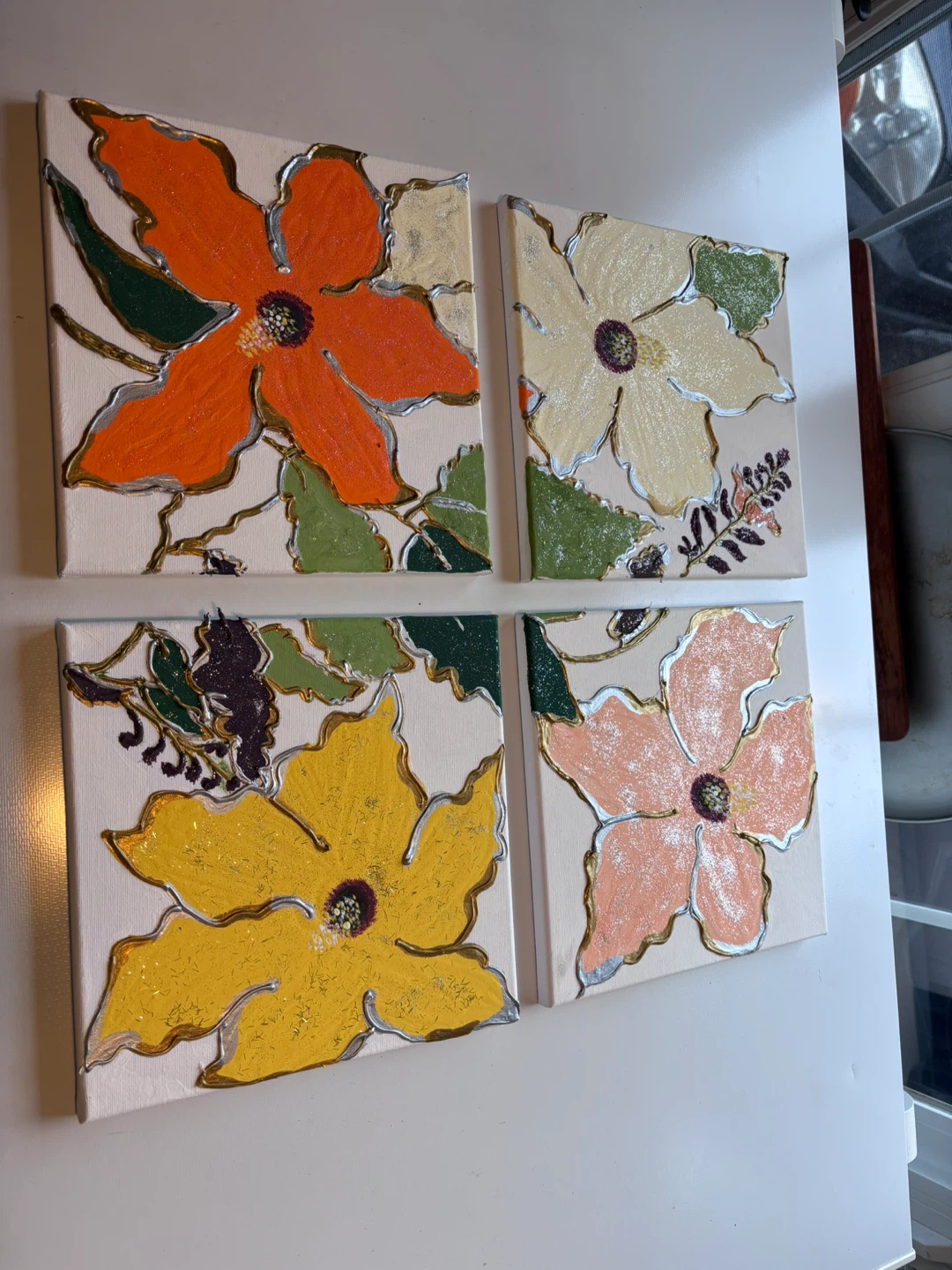 Set of 4 Floral Canvas Wall Art