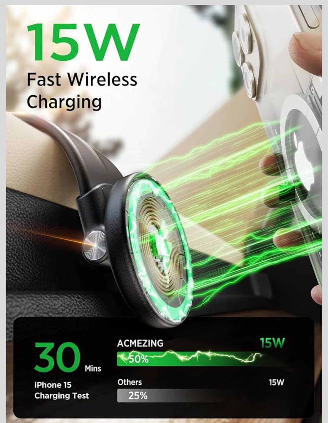 15W Fast Wireless Car Charger Mount - photo 3