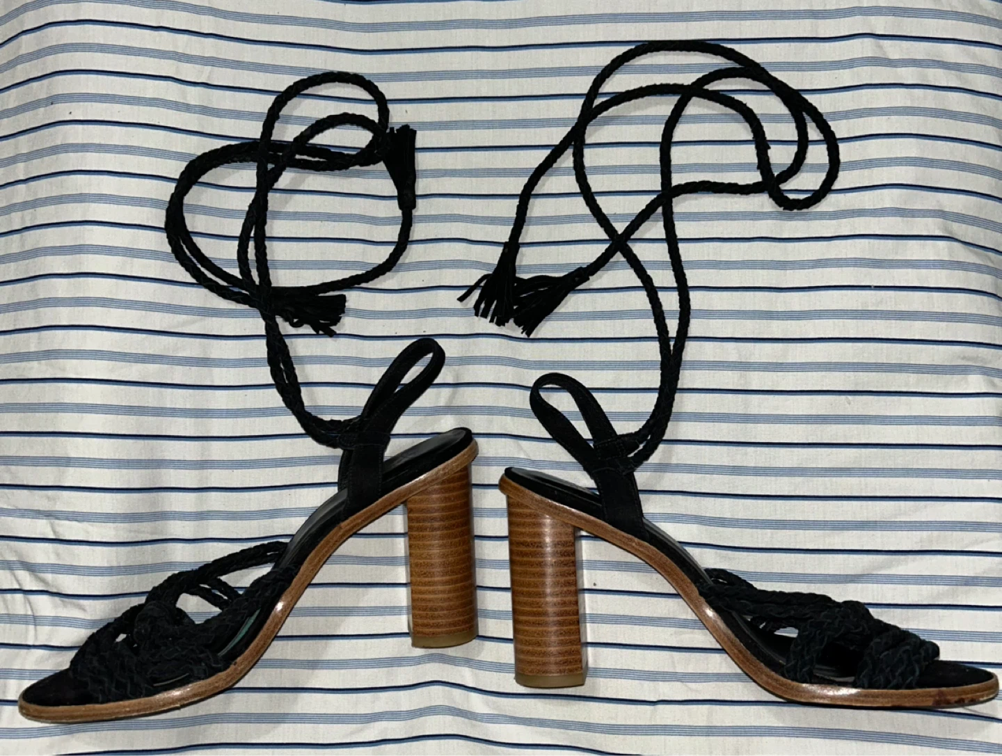 Joie Black Rope Lace-Up Block Heel Sandals SZ 37.5 ⚽️ - photo 2