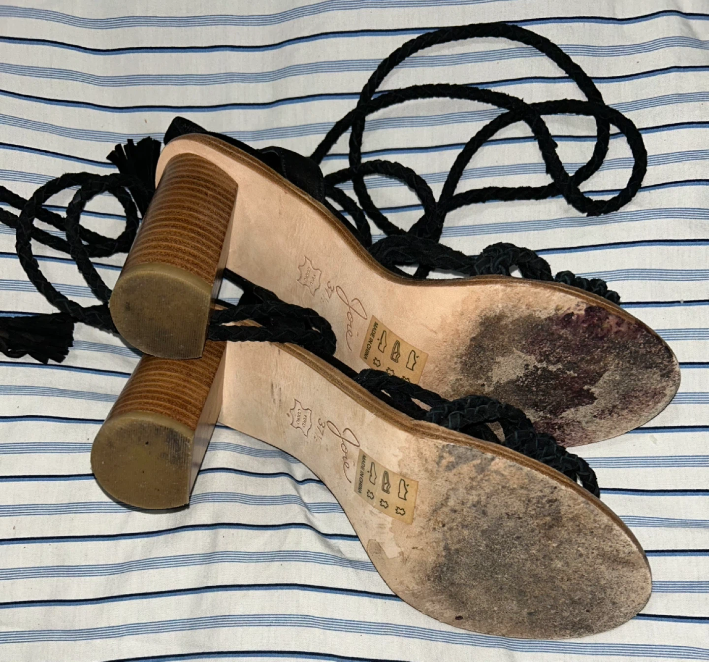 Joie Black Rope Lace-Up Block Heel Sandals SZ 37.5 ⚽️ - photo 3