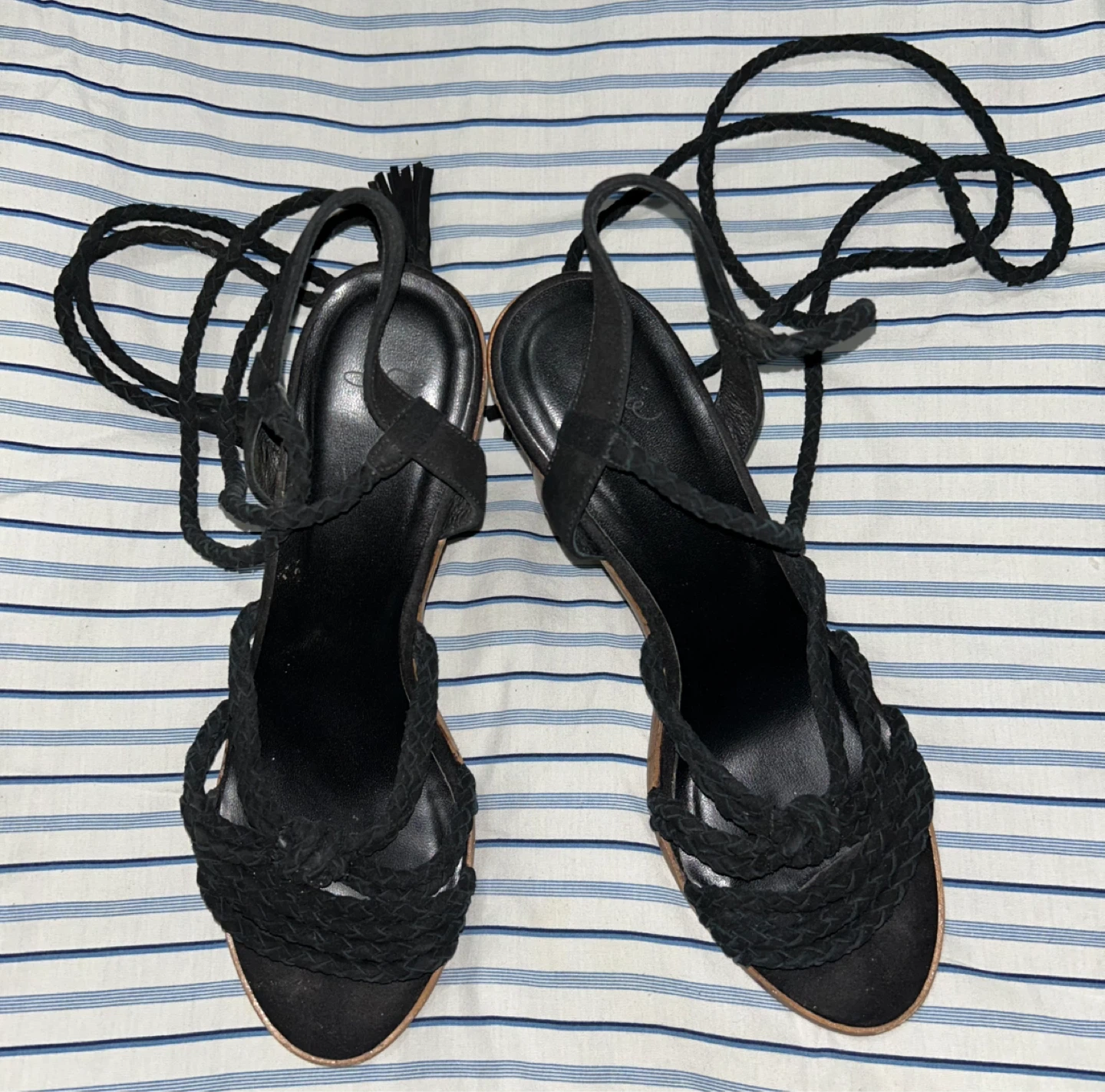 Joie Black Rope Lace-Up Block Heel Sandals SZ 37.5 ⚽️