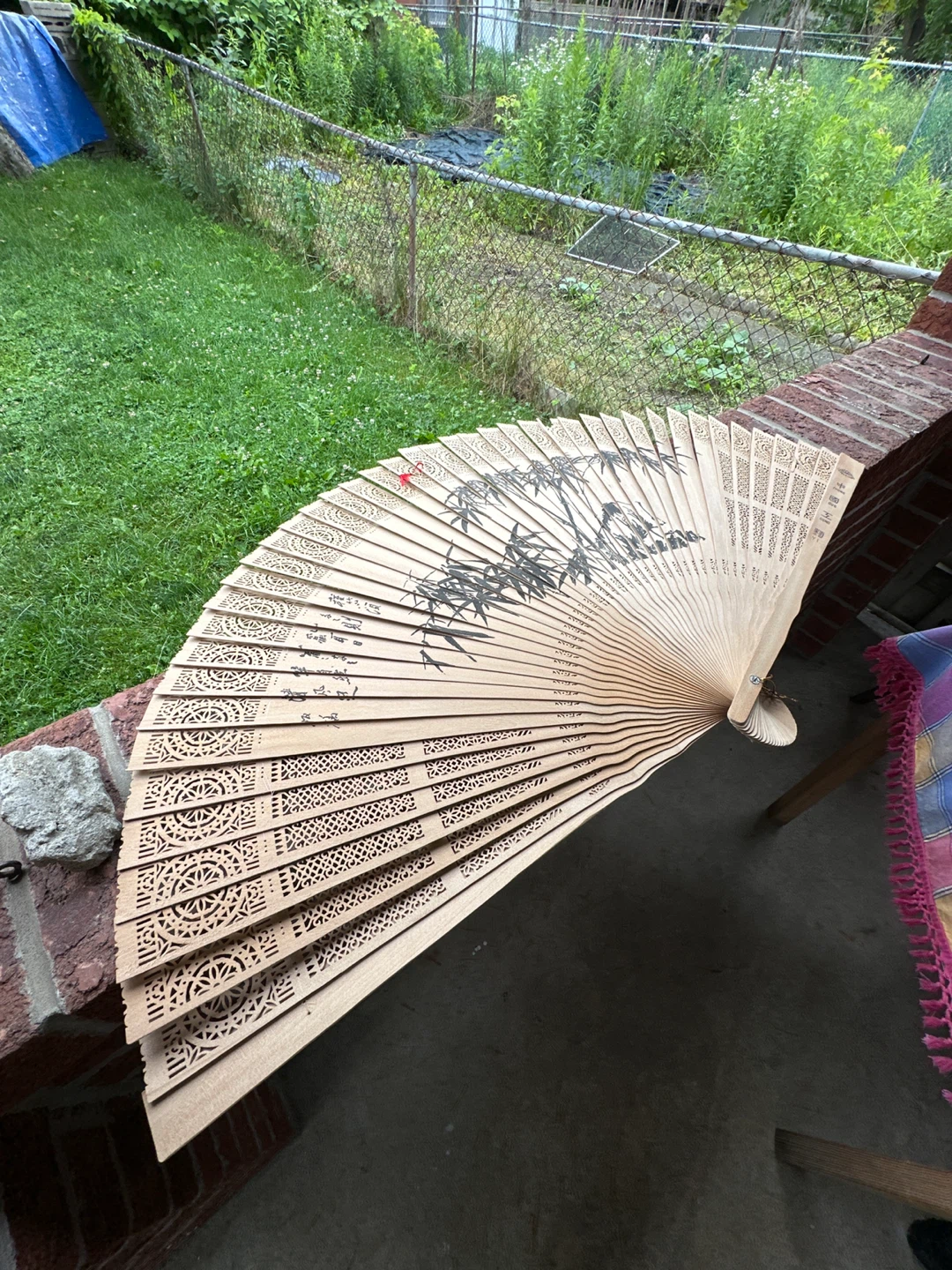 Wooden Fan with Bamboo Design