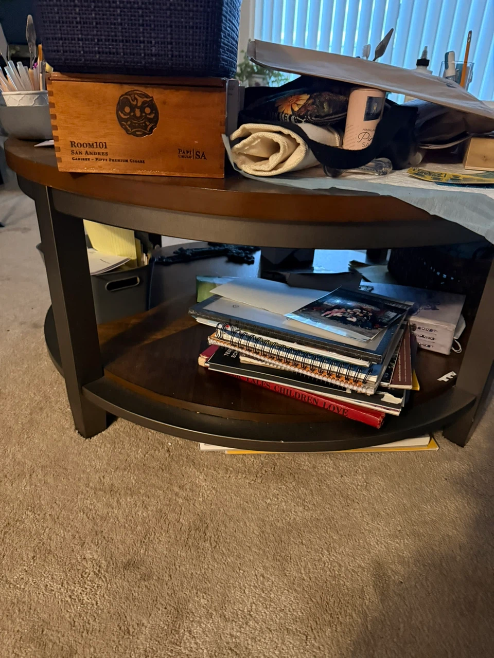 Round Wood Coffee Table with Geometric Top - photo 2