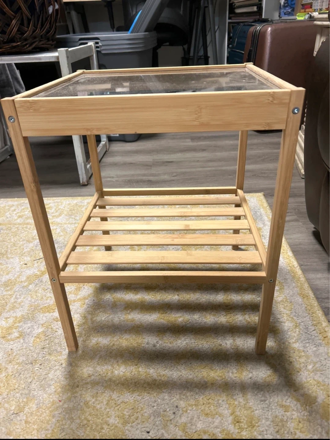 IKEA NESNA Bamboo Side Table with Glass Top