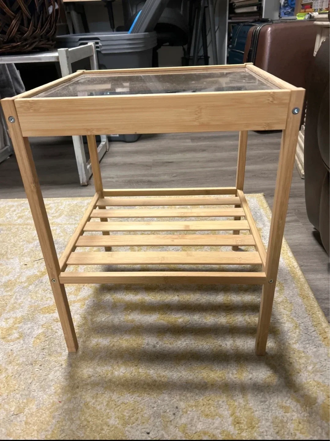 IKEA NESNA Bamboo Side Table with Glass Top