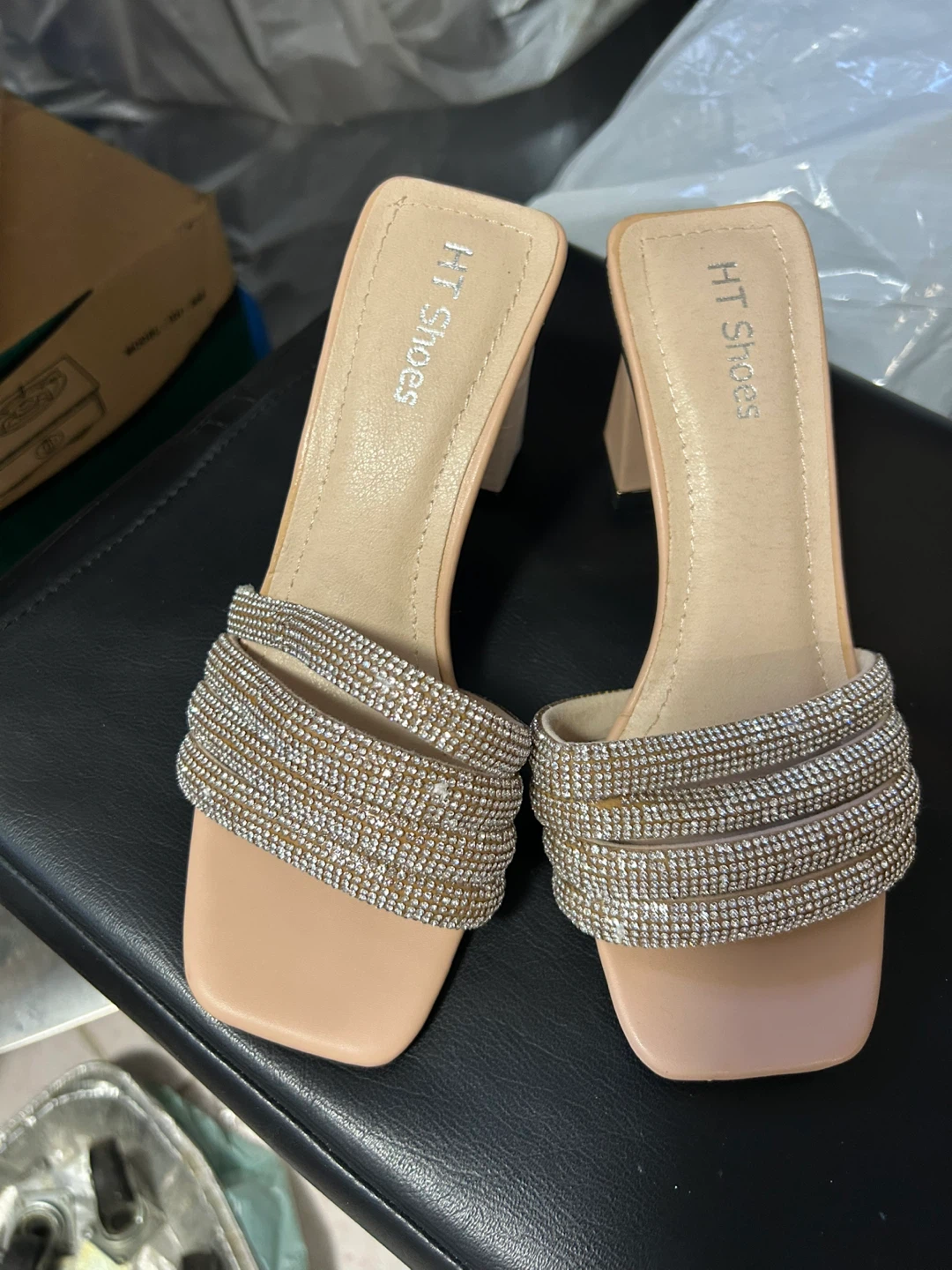 HT Shoes Women's Rhinestone Slide Sandals