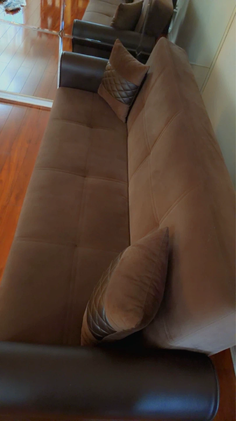Brown Futon Sofa Bed with 2 Pillows - photo 2