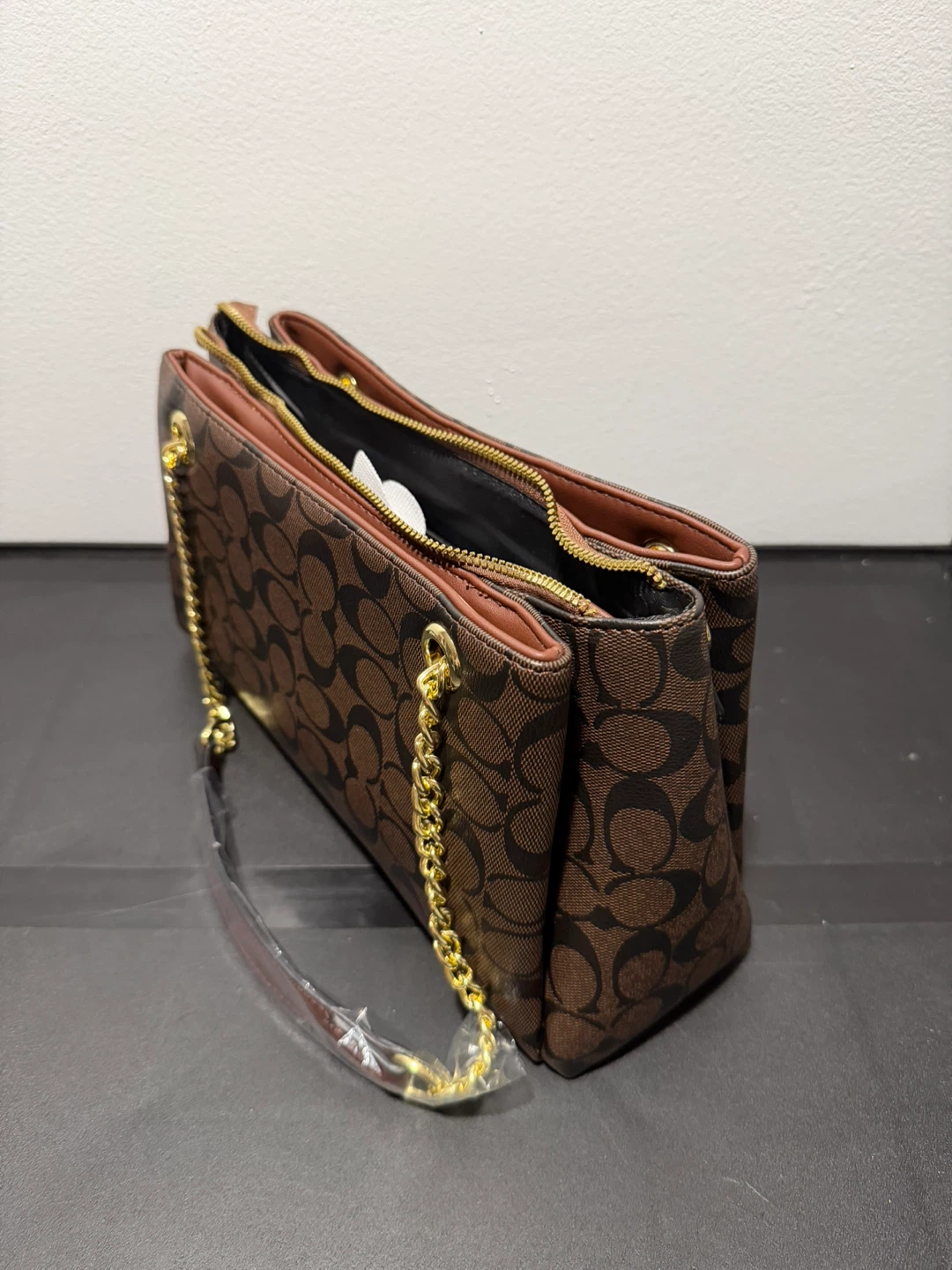 Coach Signature Chain Tote / Shoulder Bag – Brown - photo 2