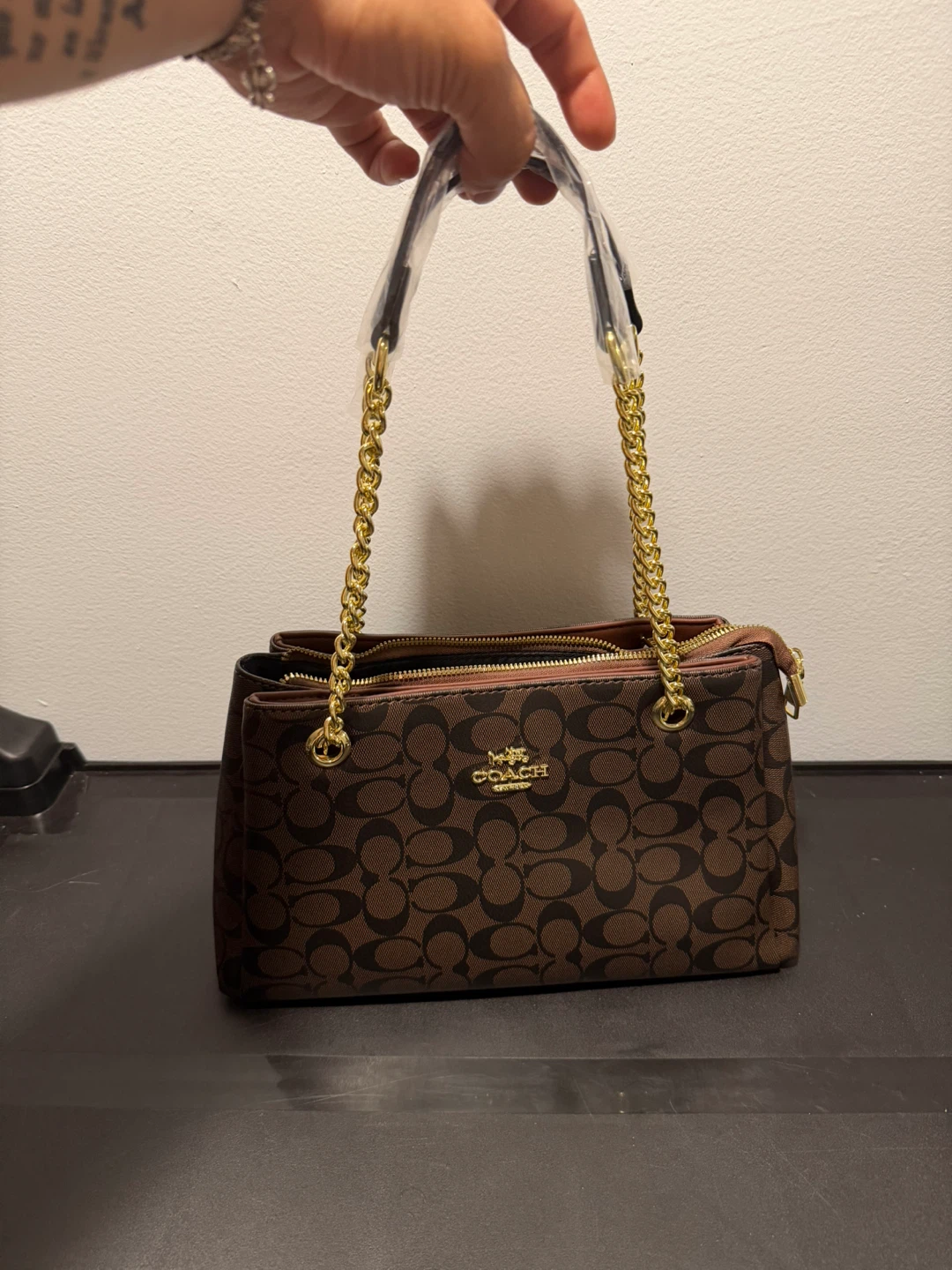 Coach Signature Chain Tote / Shoulder Bag – Brown