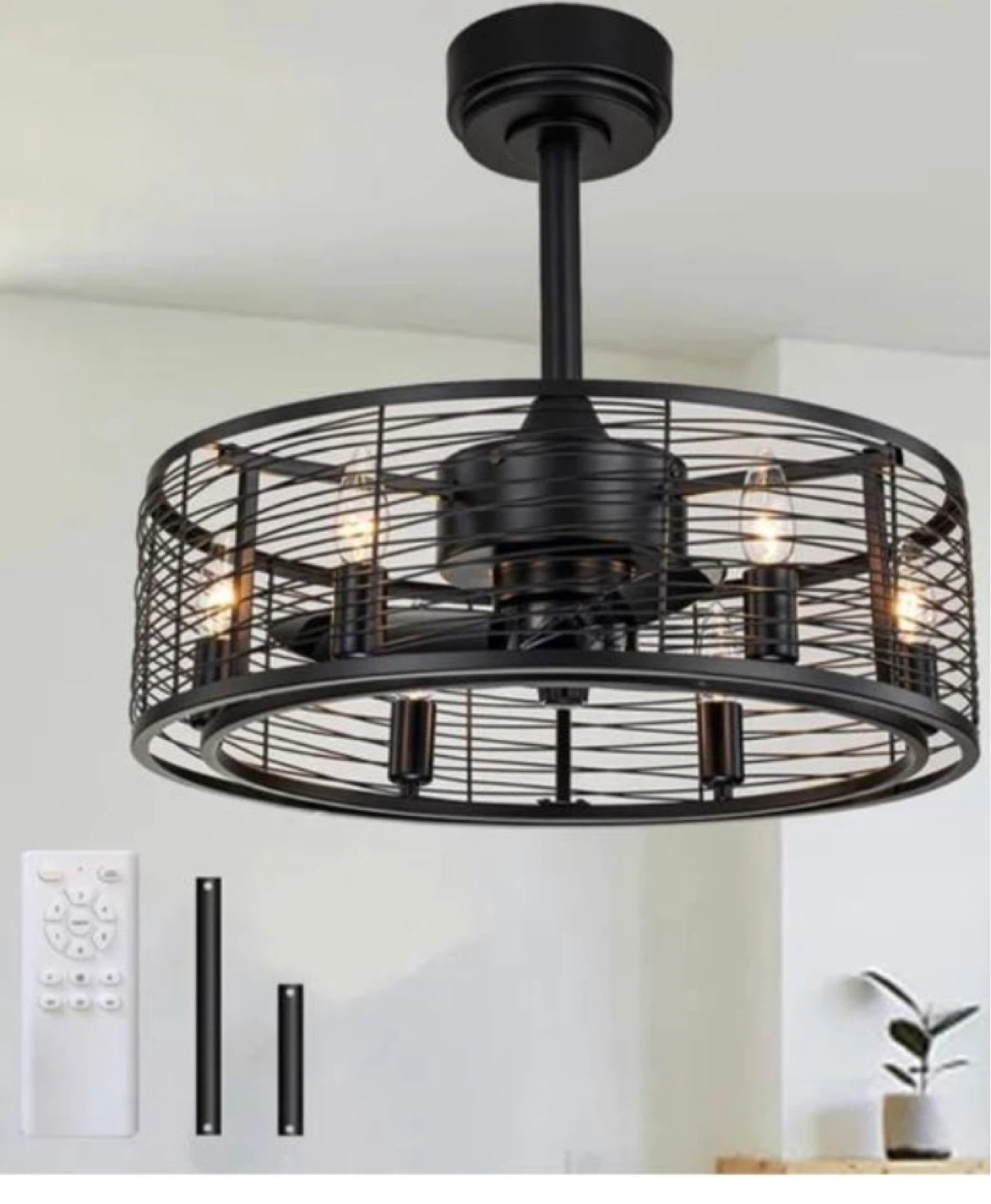Black Cage Ceiling Fan with Lights