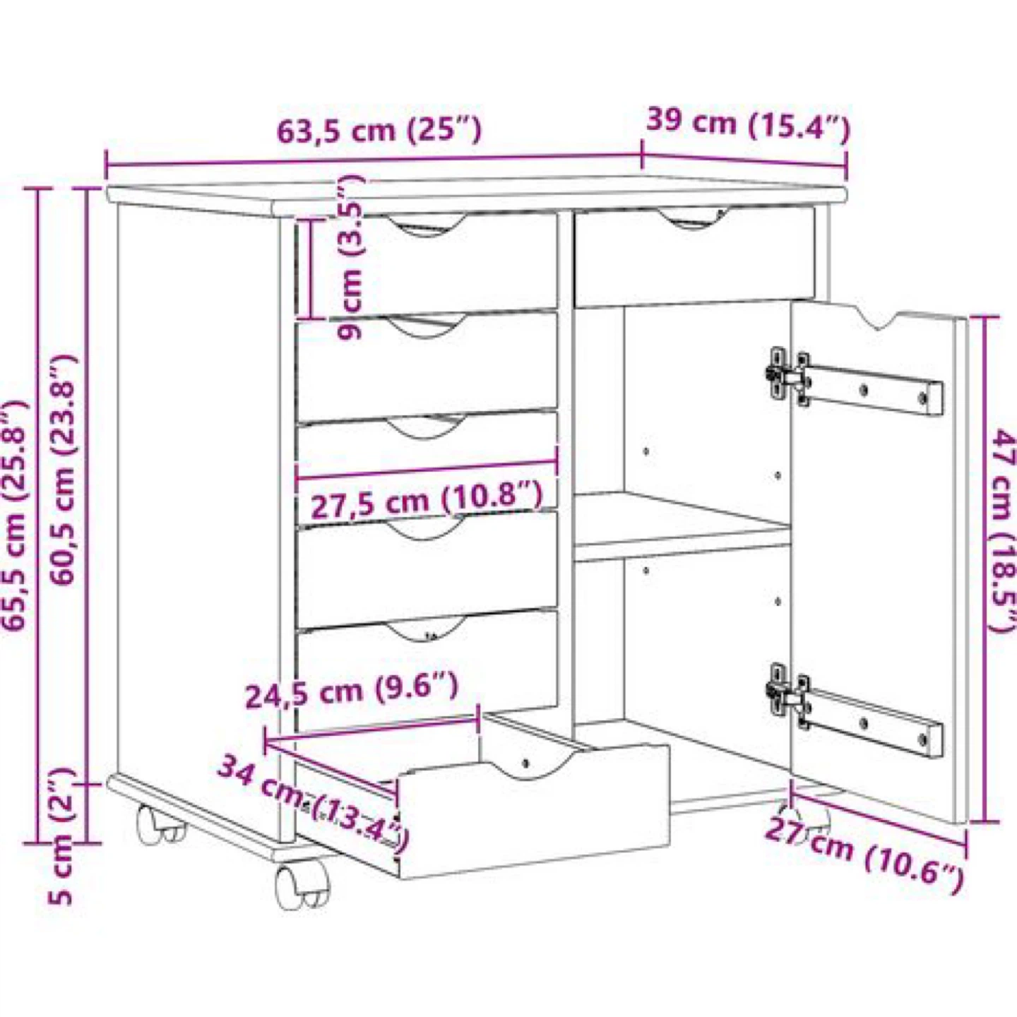 Wood Rolling Cabinet with 7 Drawers and 1 Door - photo 4