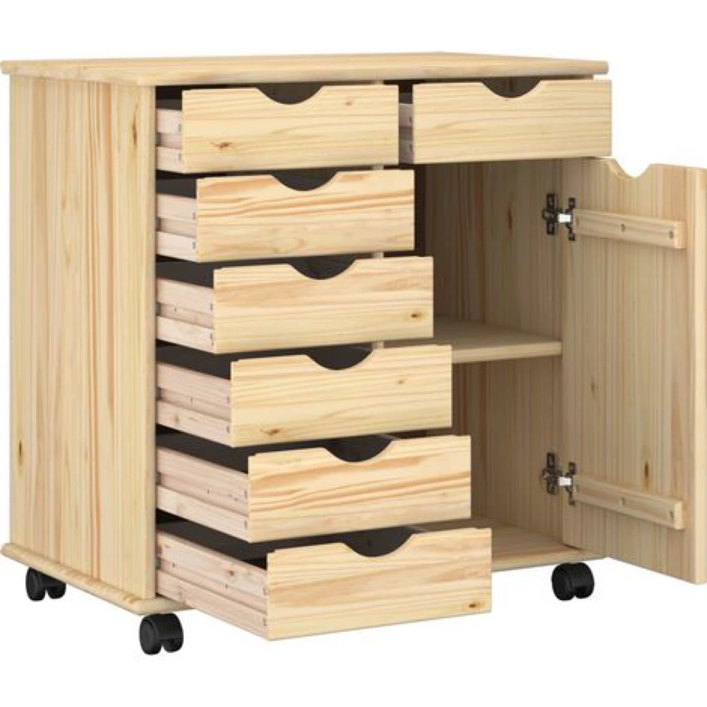 Wood Rolling Cabinet with 7 Drawers and 1 Door - photo 3