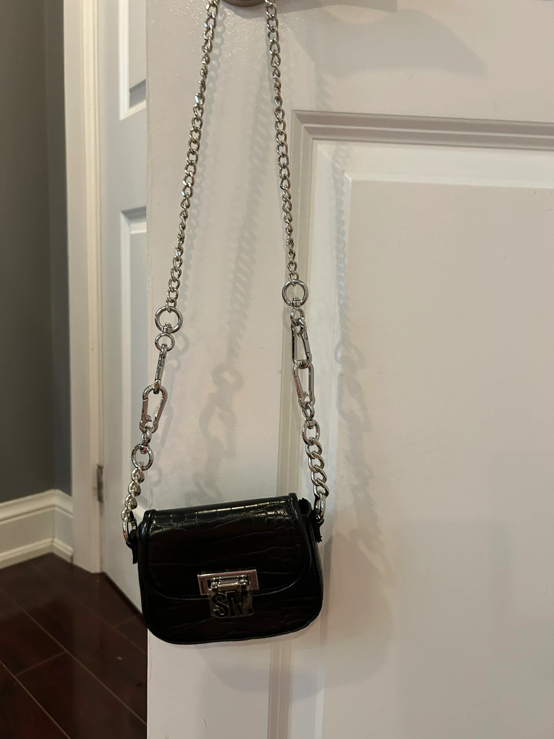 Steve Madden Black Croc Embossed Mini Bag with Chain - photo 2