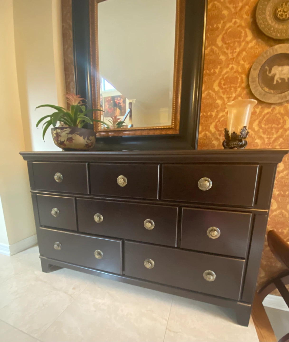 Dark Wood Nine-Drawer Dresser