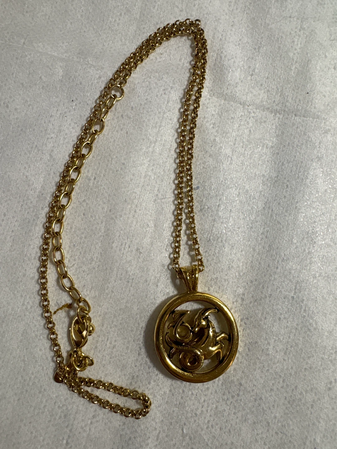 ⚽ Vintage JRGold-tone Zodiac double sided Capricorn Necklace - photo 2