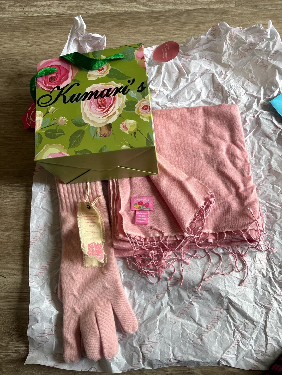 Kumari's Pink Scarf and Gloves Set