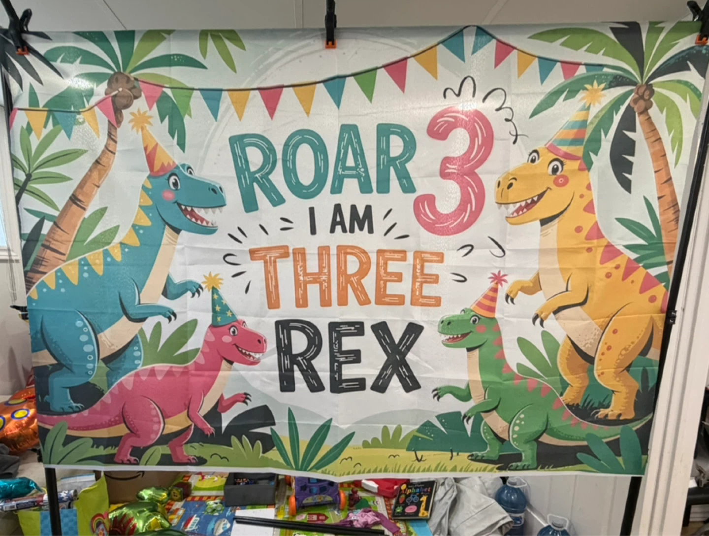Roar I Am Three Rex Birthday Banner
