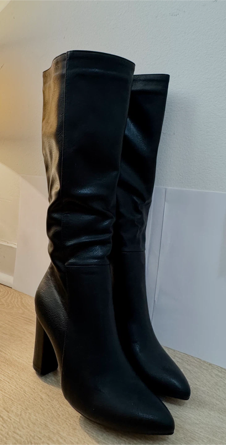 Black Faux Leather Knee-High Boots