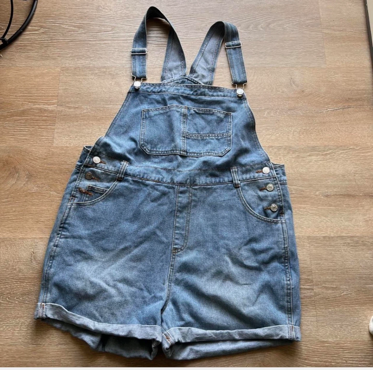 Woman 100% cotton blue denim overall shorts, dungarees, size L
