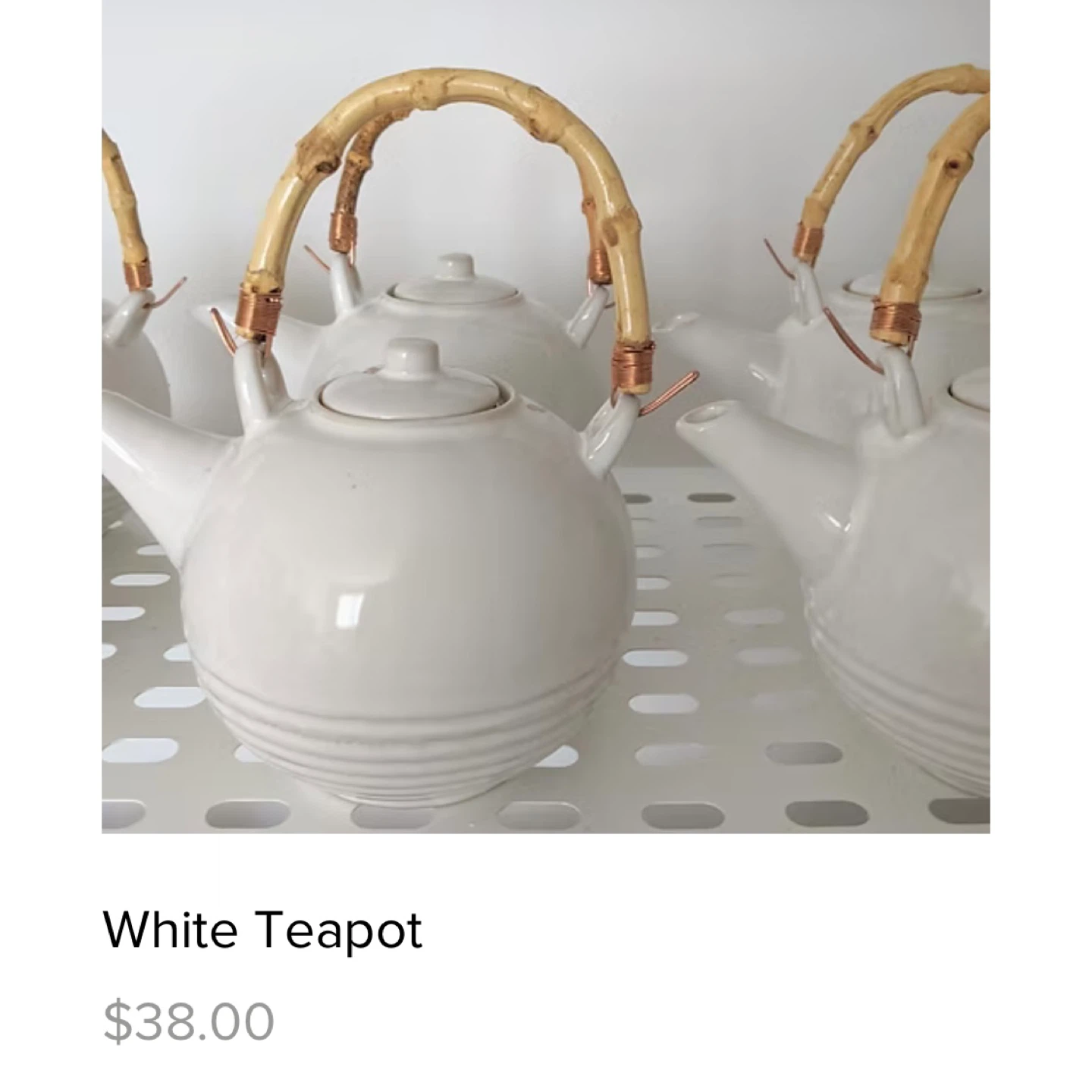 White Teapot with Bamboo Handle - photo 2