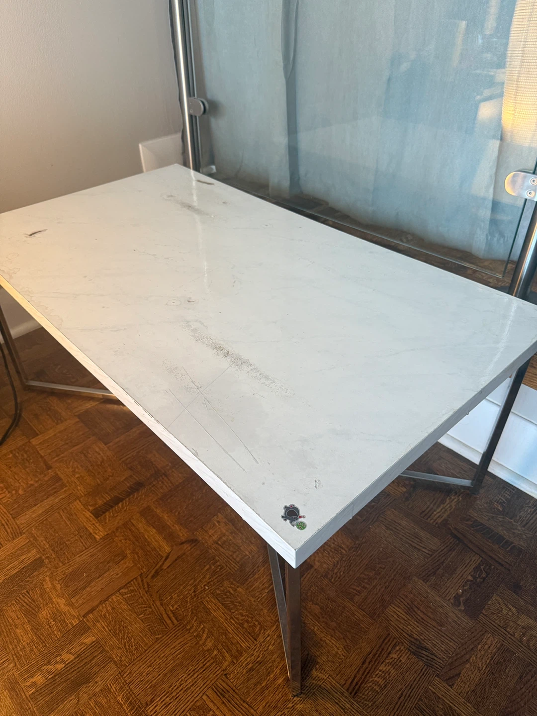 White Marble Top Coffee Table with Chrome Base