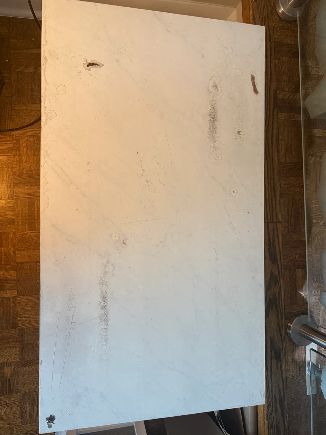 White Marble Top Coffee Table with Chrome Base - photo 2