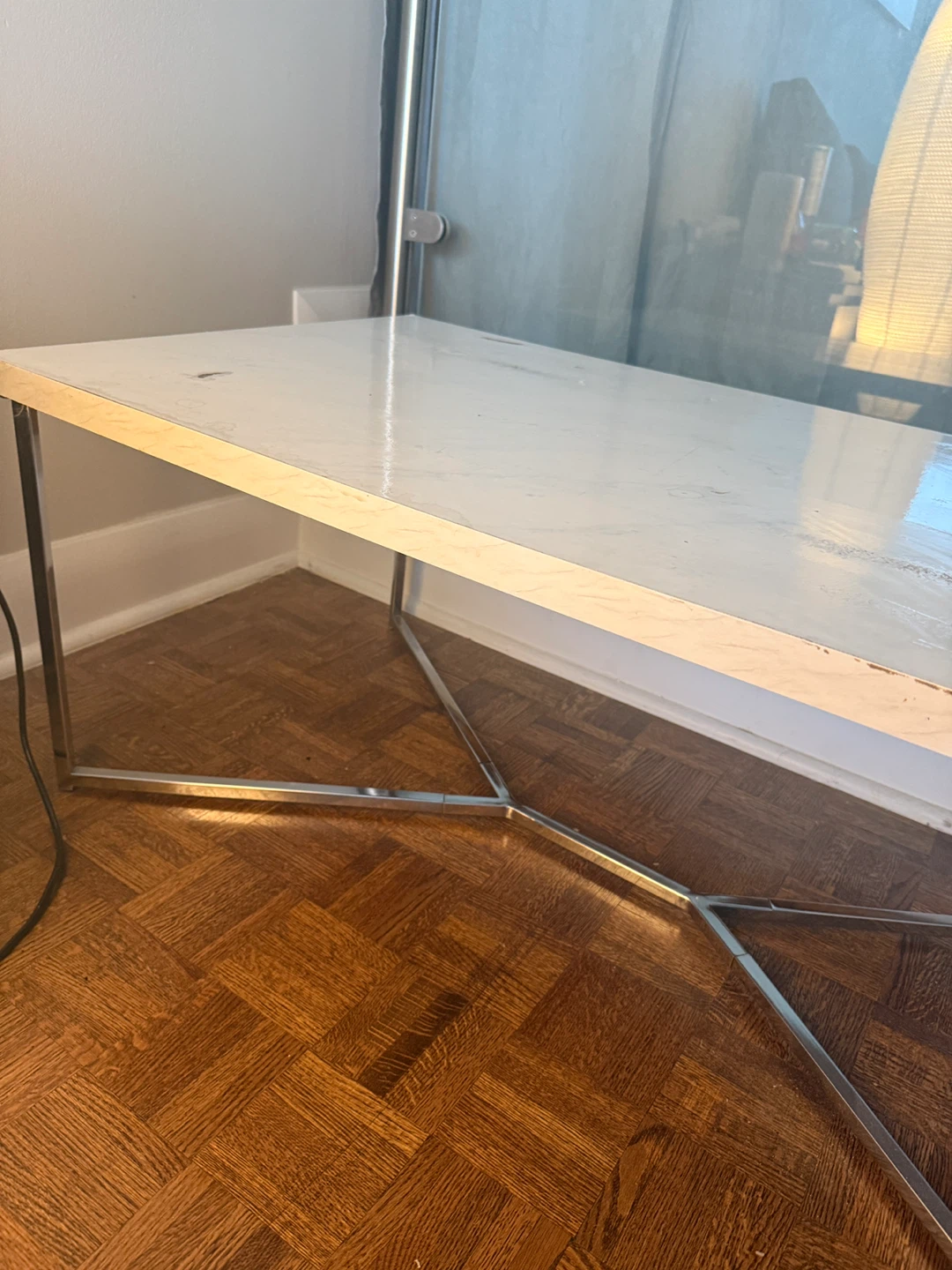 White Marble Top Coffee Table with Chrome Base - photo 3