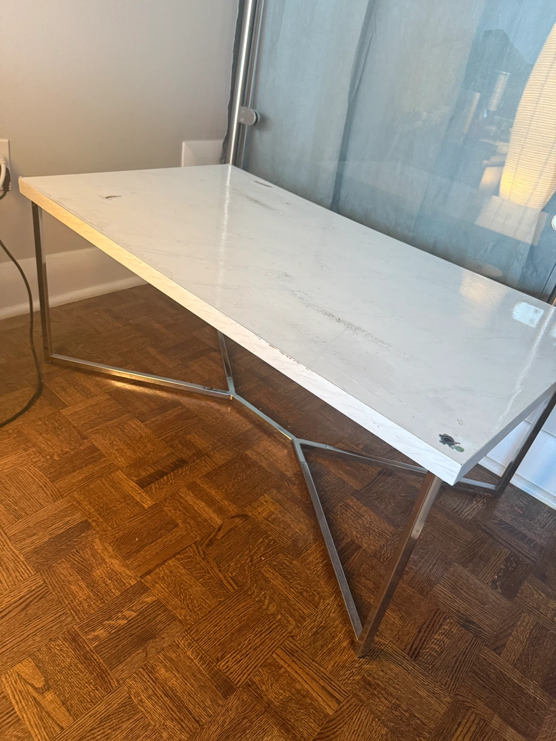 White Marble Top Coffee Table with Chrome Base - photo 4