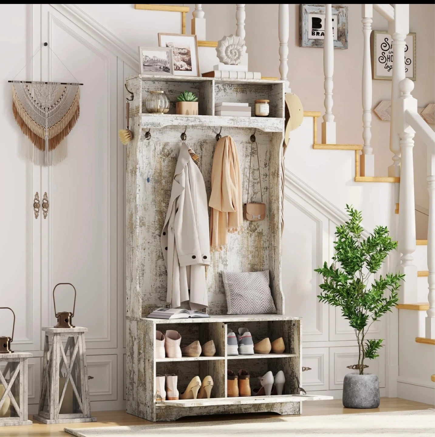 Hoobro Entryway Hall Tree with Bench and Coat Rack